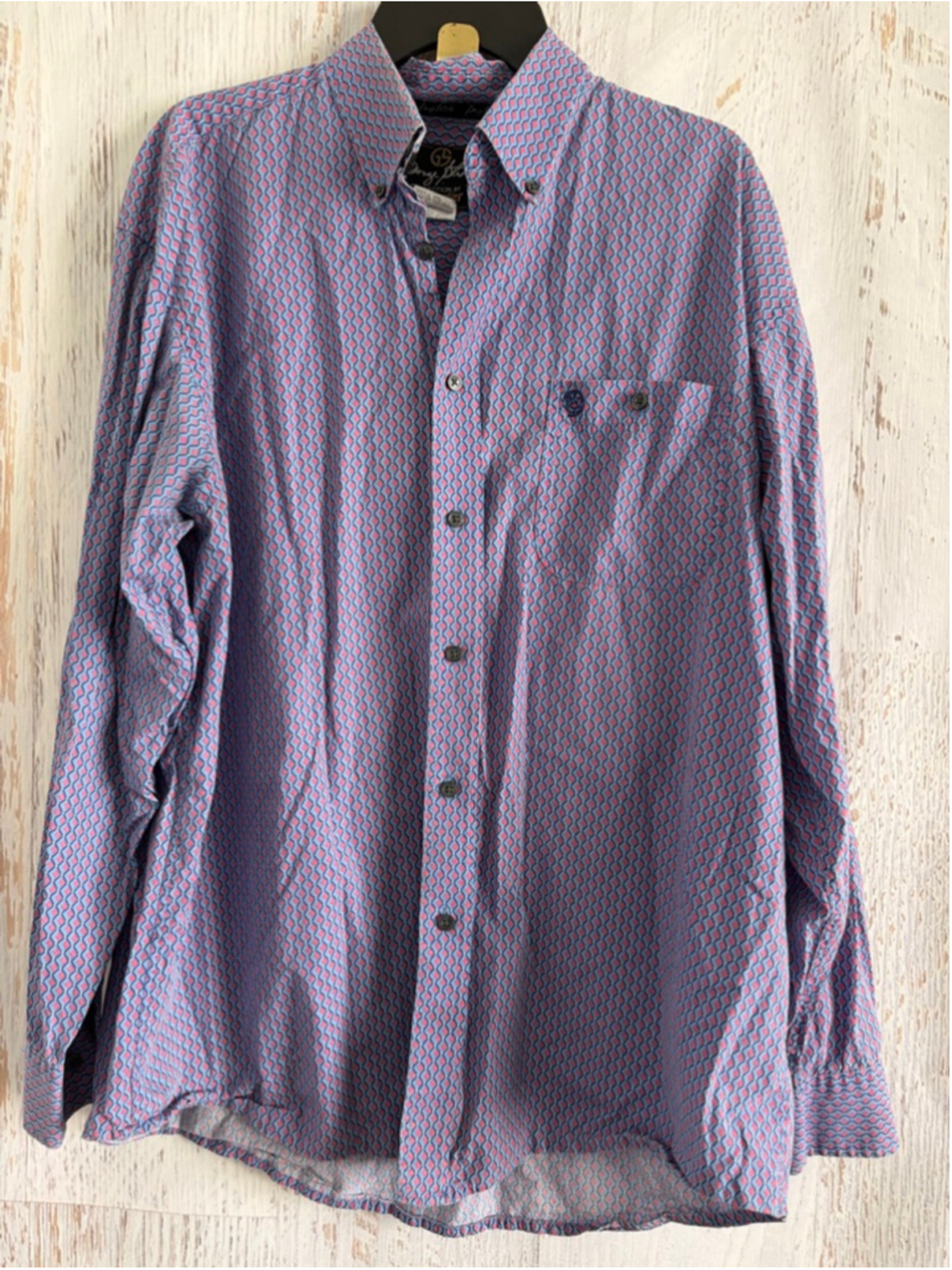 Men's George Strait Collection by Wrangler XL Blue Red Casual Button Down Shirt